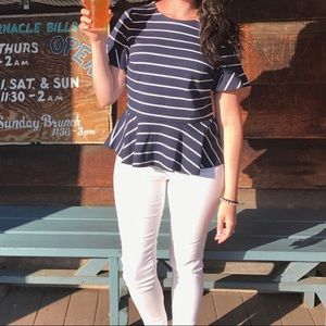 J. CREW navy & white stripes peplum tee shirt